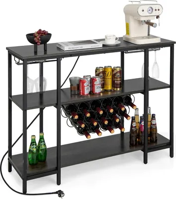 Produktbild von GOPLUS 3 Ebenen Weinregal, Flaschenregal mit Steckdosen, Weinschranktisch mit Glashalter, Weinbarregal Wohnzimmer, Küche, Esszimmer
