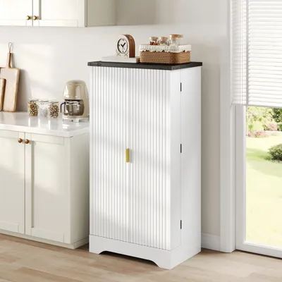 Produktbild von Fortuna Lai Küchenschrank mit LED-Sensorlicht und Gewürzregal, Großzügiger Doppeltür-Schrank mit Verstellbaren Regalböden und Modernem Türdesign – Weiß, 120 x 60,5 x 40 cm