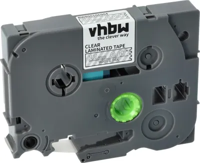 Produktbild von vhbw Schriftband-Kassette kompatibel mit Brother GL H105, 100, 200, H100 Etiketten-Drucker 8m x 12mm Weiß auf Transparent, Kunststoff