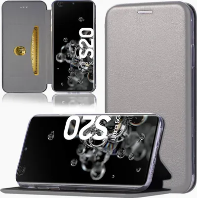 Produktbild von Handy Schutz Hülle für Samsung Galaxy S20 Ultra Handytasche mit Magnetdeckel Kartenfach und Standfunktion Klapphülle Grau