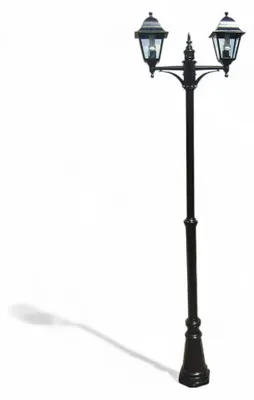 Immagine prodotto di Lampione da giardino nero due luci trasparenti altezza 230 cm IP44 in alluminio verniciato adatto per esterni 2x100W