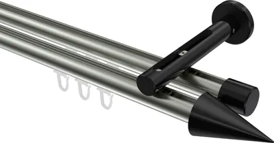 Produktbild von Interdeco Innenlaufstange / Gardinenstange mit Innenlauf Edelstahl-Optik / Schwarz, Typ Siteno Savio (Kegel), 20 mm Ø 2-läufig, 120 cm