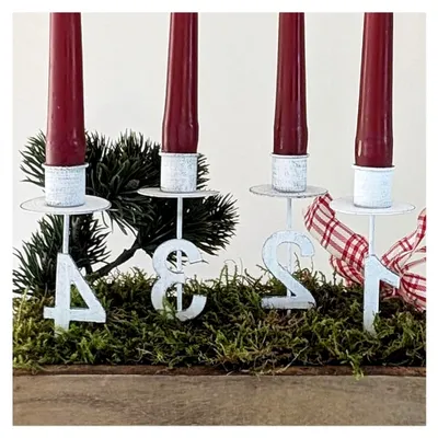 Produktbild von Adventszahlen 1-4 Kerzenhalter 4er Set in Shabby Chic für Adventsgestecke und Adventskränze