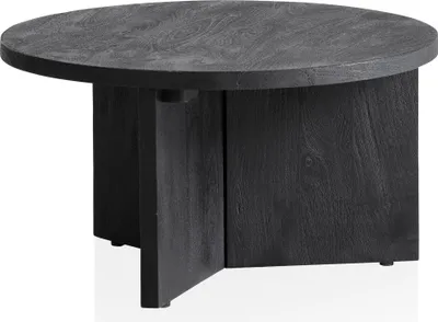 Obrázok produktu pre Konferenčný stolík 60x60x33 cm mango masív čierny rozkladací stolík okrúhly, dizajnový stolík do obývačky statív, konferenčný stolík obývačka nízka moderná s prírodnou kresbou dreva | Wohnling