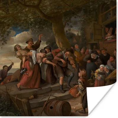 Produktbild von MuchoWow® Poster Wer ein Schwein ist, muss im Schweinestall bleiben - Jan Steen 75x75 cm - Wand Dekoration