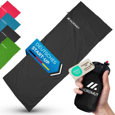 Produktbild von NORDMUT® Hüttenschlafsack Ultraleicht aus Mikrofaser – Reiseschlafsack atmungsaktiv [220 x 90 cm] kleines Packmaß & besonders weich inkl. Kissenfach