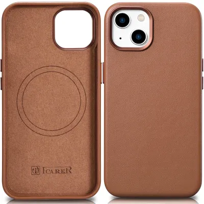 Zdjęcie produktu dla Icarer Case Leather Pokrowiec Etui Z Naturalnej Skóry Do Iphone 14 Plus Brązowy (Kompatybilne Z Magsafe)