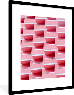 Produktbild von MuchoWow® Gerahmtes Poster Rosa - Balkon - Sommer - Architektur 60x80 cm - Poster mit Schwarzem Bilderrahmen Wandposter Rahmen Foto Bilder - Wohnzimmer - Dekorationen - Prämie
