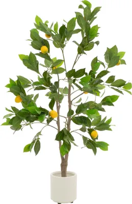 Produktbild von ML-Design Künstlicher Zitronenbaum 130 cm Kunstpflanze groß wie echt Drinnen & Draußen Deko Kunstbaum mit Zitrone Früchten Künstliche Pflanzen im Topf