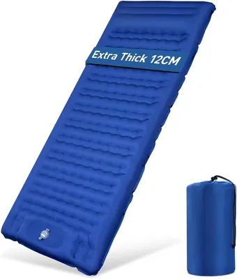 Produktbild von Campingmatte 12 cm, mit Fußpumpe, marineblau, wasserdicht, für Camping