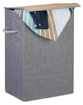 Image de Panier à linge Relaxdays avec couvercle à velcro, en tissu, 2 poignées, portable, capacité de 60 l, panier à linge carré, dimensions H x L x P : 60 x 40 x 30 cm, gris