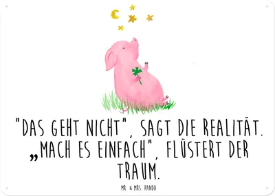 Produktbild von Mr. & Mrs. Panda Retro Blechschild Schwein Glück DIN A6 - Weiß - Geschenk, Glücksbringer, Träume, Motivation, Schild, Türschild, Wandbild, Ziele, wandtafel, tafel, Sterne