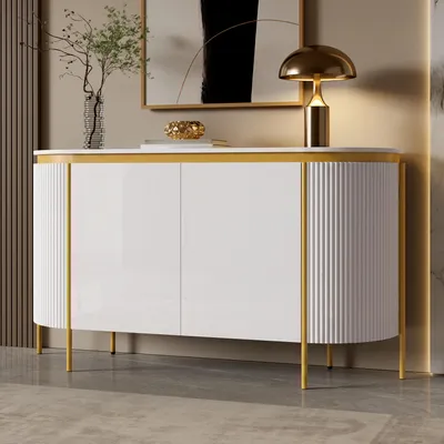 Produktbild von STILVORA Sideboard mit 4 Türen und Riffeloptik, Anrichte mit Eisenfüßen und Einlegeboden, Wohnzimmerschrank mit Kabeldurchlass