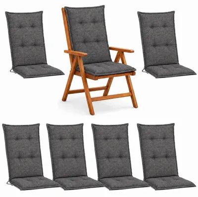 Produktbild von BURI 6x Hochlehner Auflage 120x50x5,5 cm - wetterfeste Gartenstuhlauflage mit Schaumkern & Vollvlies, Halteband & Bindebänder, bequemes Stuhlpolster für Balkon, Terrasse & Garten (Anthrazit/Grau)