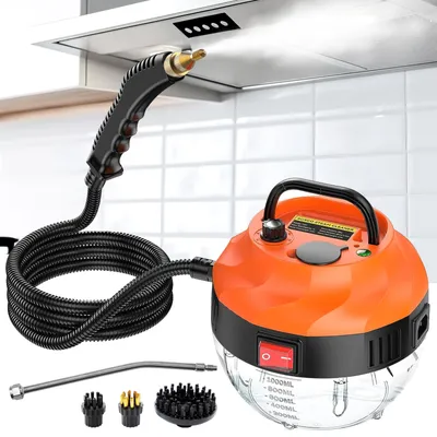 Image de Nettoyeur vapeur 2500W, nettoyeur vapeur manuel avec 6 vitesses réglables et 3 types de têtes de brosse, grand réservoir d'eau 1000ML