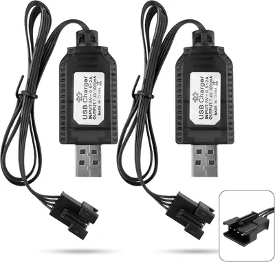 Productafbeelding van 2x USB-lader voor 7,4V 2S LiPo-accu – SM-4P 4-pins – Compatibel met RC-auto's, drones, boten – Overlaadbeveiliging, laadindicator, zwart