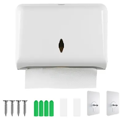 Image de Distributeur de serviettes en papier - Blanc, en ABS - Fixation murale sans perçage
