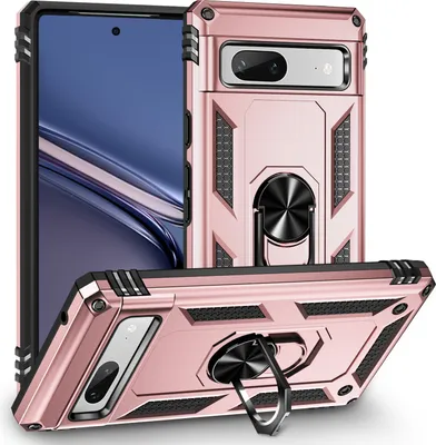 Produktbild von Schutzhülle für Google Pixel 7A, Dual Layer Robust Militäre Fallschutz Hülle mit Ringhalterung Ständer Roségold