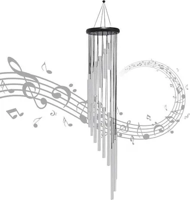 Produktbild von Windspiel 18 Aluminiumröhren - Hängende Metallklanginstallation 91 cm Silber
