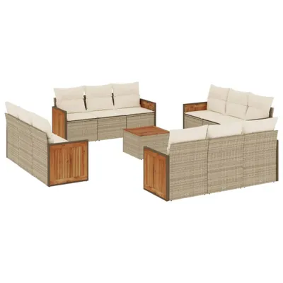 Produktbild von vidaXL 13-tlg. Garten-Sofagarnitur mit Kissen Beige Poly Rattan