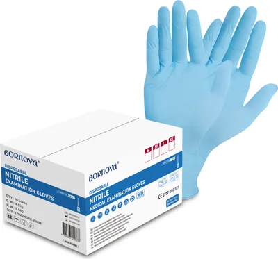 Produktbild von BORNOVA jednorázové nitrilové vyšetřovací rukavice bez latexu EN375 a EN455 jednorázové gastro rukavice Velikost balení M / 1 krabice 1000 kusů