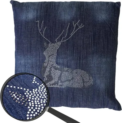 Produktbild von Deko-Kissen Hirsch, Sofakissen Zierkissen mit Füllung, blau Glitzersteine 45x45cm
