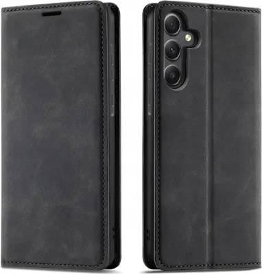 Zdjęcie produktu dla ETUI Z KLAPKĄ do Samsung S24 Zamykane Magnetyczne Kabura Czarne + Szkło