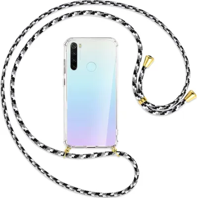 Produktbild von Handykette Backcover-Schutzhülle mit Band (Metall goldfarben) für Xiaomi Redmi Note 8 - schwarz/grau/weiß