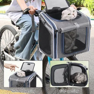 Produktbild von Hunde-Fahrradkorb - Bett - Sicherer Transport - Belüftung und Komfort - Bis zu 10kg - Grau