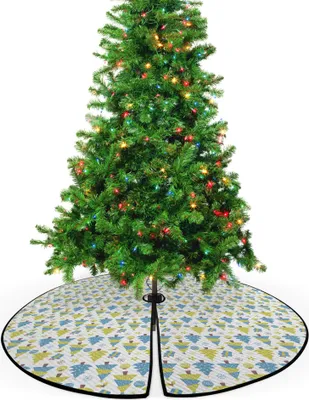 Produktbild von ABAKUHAUS Weihnachten Weihnachtsbaum Rock und Schürze Bäume und Geschenke, Weihnachtsdeko 135 cm aus Stoff Weihnachtsbaumschmuck, Sky Blau Gelb Grün