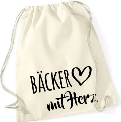 Produktbild von Huuraa Turnbeutel Bäcker mit Herz 12 Liter Natural Baumwolle Rucksack Geschenkidee
