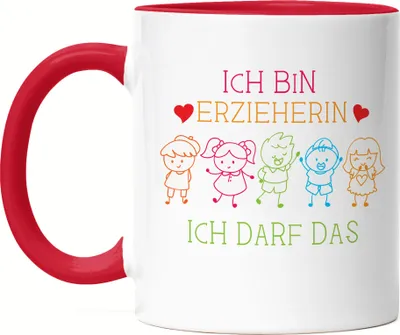 Produktbild von Ich Bin Erzieherin Ich Darf Das Tasse Rot  Abschiedsgeschenk Erzieherin Tagesmutter Kindergarten