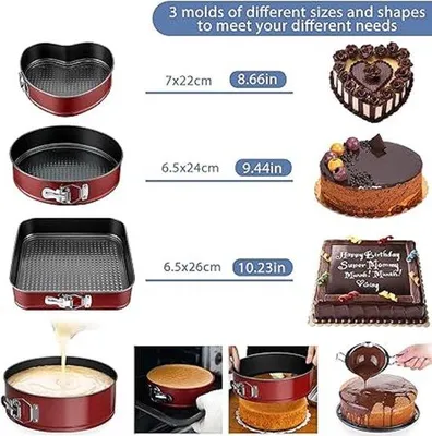Zdjęcie produktu dla Forma do ciasta, powłoka nieprzywierająca, bardzo trwała, zestaw 3 sztuk, akcesoria do pieczenia