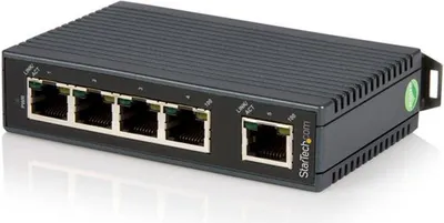 Produktbild von StarTech.com Industrieller 5 Port Ethernet Switch zur DIN-Schienen Montage, Unmanaged, Fast Ethernet (10/100), Vollduplex, Rack-Einbau