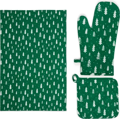 Immagine prodotto di Set da cucina Excelsa con strofinaccio e guanto da forno Verde Inverno Cotone Verde