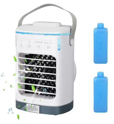 Mini-Klimaanlage 4-in-1, 700 ml Wassertank, 2 Kühlelemente, 4 Stufen, Timer