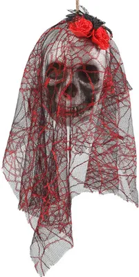 Produktbild von Skelett-Braut-Schädel zum Aufhängen Halloween-Dekoration weiss-schwarz-rot