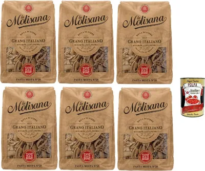 Produktbild von La Molisana Pasta Integrale Pasta mista n°58, Vollkornnudeln Vollkornpasta,100% italienischer Weizen,Bronzepaste 6x 500g Packung + Italian Gourmet polpa 400g
