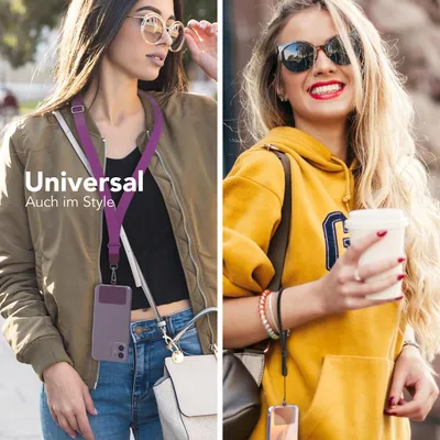 Produktbild von EAZY CASE Universal Handykette kompatibel mit allen Smartphones, Kette zum Umhängen, Handyband mit Hülle, mit Karabiner in Violett