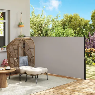 Produktbild von Seitenmarkise ausziehbar, Sichtschutz Terrasse, Seitenrollo UV30+, Hellgrau | 300 x 140 cm | Aluminium & Polyester | wetterfest