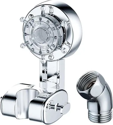 Obrázek produktu pro Nastavitelný držák sprchy s adaptérem na ruční sprchu a 2 háčky – univerzální držák sprchy bez vrtání – nastavitelný v úhlu 135 stupňů