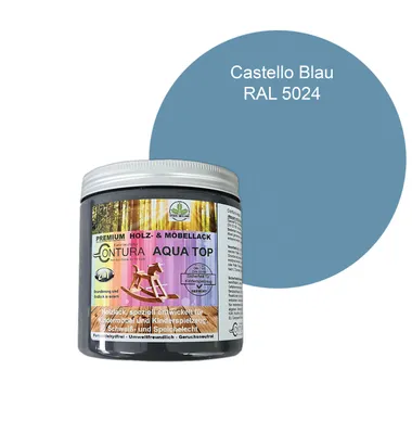 Produktbild von Contura 250ml. Möbellack Lack für Kinderspielzeug Buntlack DIN EN71/3 Buntlack Holzlack - RAL 5024 Castello Blau