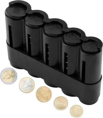 Imagen del producto de Caja para monedas con 5 compartimentos, dispensador de monedas para billetes de 2€ y monedas de 1€, 50 céntimos, 20 céntimos y 10 céntimos, color , de plástico
