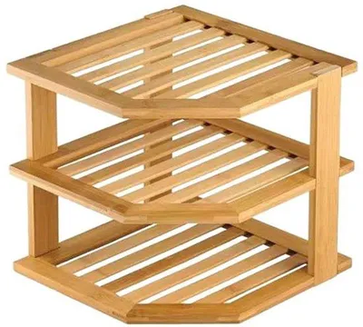 Image de Organisateur de cuisine en bambou (1 pièce), boîte de rangement à trois niveaux (pour placard et plan de travail), étagère pour ustensiles de cuisine et herbes aromatiques.