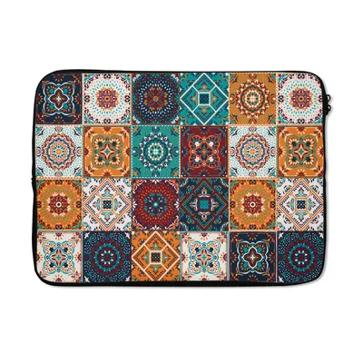 Produktbild von MuchoWow® Laptop Hülle 13 Zoll Retro - Blatt - Design - Orange - Braun Laptoptasche - Laptophülle - Sleeve - Rundumschutz