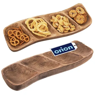 Immagine prodotto di Orion piatto in legno Piatto per snack Piatto da portata per snack in legno suddiviso MANGO 35x11 cm