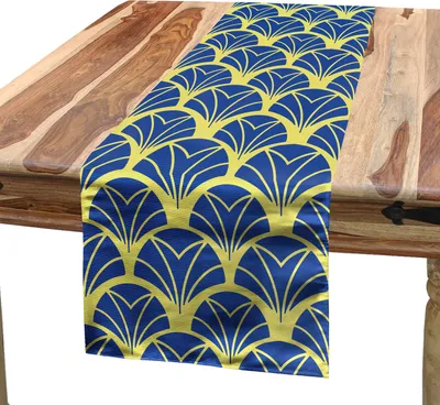 Produktbild von ABAKUHAUS Art Deco Tischläufer, Repetitive Abstrakt Moderne Design Ideas zweifarbige Blätter drucken, 40 x 225 cm, Gelb / Blau