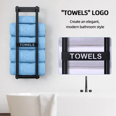 Image de Porte-serviettes noir de 56 cm avec rangement pour la salle de bains