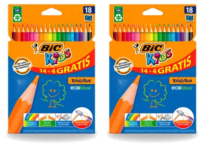 Productafbeelding van 2 x BIC Kids Evolution kleurpotloden - 18 verschillende kleuren - Voordelige verpakking - 2 stuks