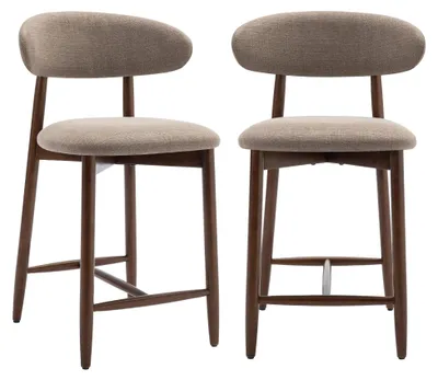 Image de Lot de 2 chaises de bar – Tabourets modernes, assise confortable en tissu, pour comptoir, structure en bois - Marron